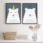 Imagem de Kit 2 Quadros Infantis Menino Urso Polar Azul E Branco 24x18cm - com vidro