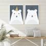 Imagem de Kit 2 Quadros Infantis Menino Urso Polar Azul E Branco 45x34cm - com vidro