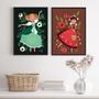 Imagem de Kit 2 Quadros Infantis Retrô Menina 33x24cm - com Vidro