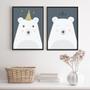 Imagem de Kit 2 Quadros Infantis Urso Polar ul/Branco 33x24cm - Vidro e Moldura Branca