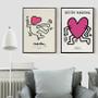 Imagem de Kit 2 Quadros Keith Haring Heart Love 33x24cm - com vidro