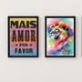 Imagem de Kit 2 Quadros Leão Aquarela Mais Amor PorFavor 33x24cm - com vidro