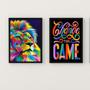 Imagem de Kit 2 Quadros Leão Colorido Change The Game 33x24cm
