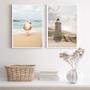 Imagem de Kit 2 Quadros Praia Branco E Bege- Gaivota Farol 45x34cm - com vidro