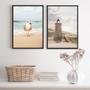 Imagem de Kit 2 Quadros Praia Branco E Bege- Gaivota Farol 45x34cm - com vidro