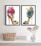 Imagem de Kit 2 Quadros Sapatos De Salto Com Flores 24X18Cm