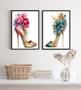 Imagem de Kit 2 Quadros Sapatos De Salto Com Flores 24x18cm