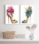 Imagem de Kit 2 Quadros Sapatos De Salto Com Flores 33x24cm - com vidro