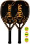 Imagem de Kit 2 Raquetes Beach Tennis HUPI Carbon Elite 3K Pro 4.0 + 3 Bolas de Beach Tennis HUPI Pro