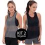 Imagem de Kit 2 Regata Feminina Cavada Tela Fitness Blusa Furadinha Camiseta Telinha