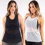 Imagem de Kit 2  Regata Fitness Transparente Telinha Tule Furadinha Academia Malhar Atacado