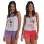 Imagem de Kit 2 Short Doll Silk Fristyle Malha Estampada Feminino Adulto