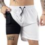 Imagem de Kit 2 Shorts Azul-Marinho e Branco 2x1 Premium de Corrida Masculino Dry-Fit Academia com Bolso Invisivel para Celular Luta Musculação Bermuda Dupla