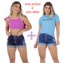 Imagem de Kit 2 Shorts Jeans Feminino Cós Alto Hot Pants Destroyd Barra Dobrada