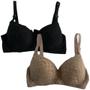 Imagem de Kit 2 Sutiã Plus Size Sustentação Com Aro Alça Grossa Com Bojo Feminino Reforçado De Renda Conforto