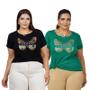 Imagem de Kit 2 T-shirts Plus Size Feminina Camiseta Borboleta