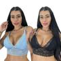Imagem de Kit 2 Top Cropped De Renda Feminino Sem Bojo Alças Ajustáveis Rendado Blogueira Lingerie Sutiã