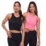 Imagem de Kit 2 Top Cropped Regata Canelado Mulher Lisa Blusa Blusinha Básica Treino Academia