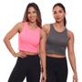 Imagem de Kit 2 Top Cropped Regata Canelado Mulher Lisa Blusa Blusinha Básica Treino Academia