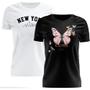 Imagem de Kit 2 Tshirt Blusa Estampada Feminina Manga Curta Camiseta Camisa