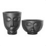 Imagem de Kit 2 Vaso Planta Face Rosto Menino N14 1L + Menina N9 1L Preto Plástico Cabeça Decoração Nutriplast
