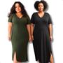 Imagem de Kit 2 Vestido Longo Feminino Midi Liso Com Fenda E Bolsos