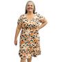 Imagem de Kit 2 Vestidos Estampados Moda Plus Size Manga Curta Midi Gola V Frente Dupla