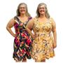 Imagem de Kit 2 Vestidos Estampados Plus Size Regata Midi Gola V Frente Dupla