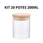 Imagem de Kit 20 Potes Vidro Redondo P/ Condimentos Tampa Bambu 200ml