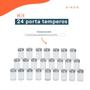 Imagem de Kit 24 Porta Temperos Com Tampa Giratória Inox E Vidro 90Ml