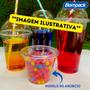 Imagem de Kit 250un Copo 260ml Pet Cristal Transparente 9oz/98  Tampa Reta SEM Furo Bompack