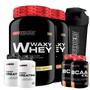 Imagem de Kit 2x Whey Protein Waxy Whey Pote 900g + 2x BCAA 100g Tangerina + 2x Power Creatina 100g + Shakeira 600ml- Bodybuilders
