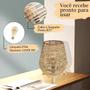 Imagem de Kit 3 Abajur Rattan Fibra Natural Mesa Lanterna Nat68 + Led