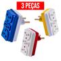 Imagem de Kit 3 Adaptador de Tomada Benjamin T Colorido Universal 3 Entradas 10A 20A para Casa e Comércio