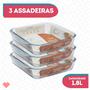 Imagem de Kit 3 Assadeiras Lasanheira Quadrada Vidro  1,8L Forno