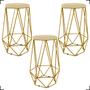 Imagem de Kit 3 Banquetas Decorativas Para Sala Hexagonal Aramado Base Bronze/Dourada/Preta Suede Cores - Clique E Decore