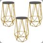 Imagem de Kit 3 Banquetas Decorativas Para Sala Hexagonal Aramado Base Bronze/Dourada/Preta Suede Cores - Clique E Decore