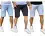 Imagem de Kit 3 Bermudas Masculinas Jeans Claro, Branca e Preta Rasgadas Cores Variadas Destroyed