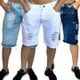 Imagem de kit 3 bermudas rasgadas masculinas botão jeans