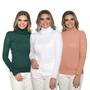 Imagem de Kit 3 Blusa Feminina Tricô Gola Alta Cacharrel Manga Longa Lã Lisa
