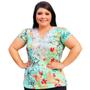 Imagem de Kit 3 Blusa GG Plus size de senhora estampada detalhe em renda