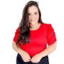 Imagem de Kit 3 blusas canelada plus size manga curta bufante princesa moda feminina elegante