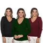 Imagem de Kit 3 Blusas Suéter Feminino Tricot Trançado Gola V Inverno