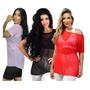 Imagem de Kit 3 Blusas Tule Academia Fitness Feminina Tela Transparente Camiseta alongada