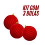 Imagem de Kit 3 Bolas de Natal Vermelhas com Textura 8 cm para Árvore Natalina Tok da Casa