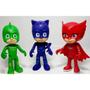 Imagem de Kit 3 Boneco Pjmasks Menino Gato Corujita Lagartixo 15Cm