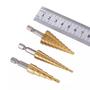 Imagem de Kit 3 Brocas Escalonada Titânio 3-12mm 4-12mm 4-20mm Espiral HSS