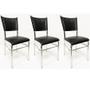 Imagem de Kit 3 Cadeiras de COZINHA com reforço cromada assento preto fibra sintético preta - Poltronas do Sul