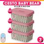 Imagem de Kit 3 Caixas Organizadora Baby Bear Trama Rattan Infantil Pequena 4,5L Rosa Azul - Usual Utilidades