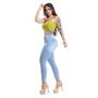 Imagem de Kit 3 Calça Capri Feminina Jeans Com Licra Azul Escuro Liso-Preta-Azul Claro Delaver 22